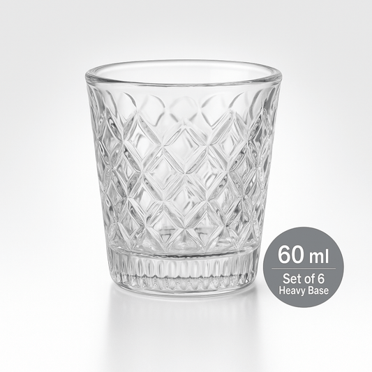 Diamond Cut Shot Glass Set – 60ml Heavy Base Whiskey & Liquor Glasses, Set of 6