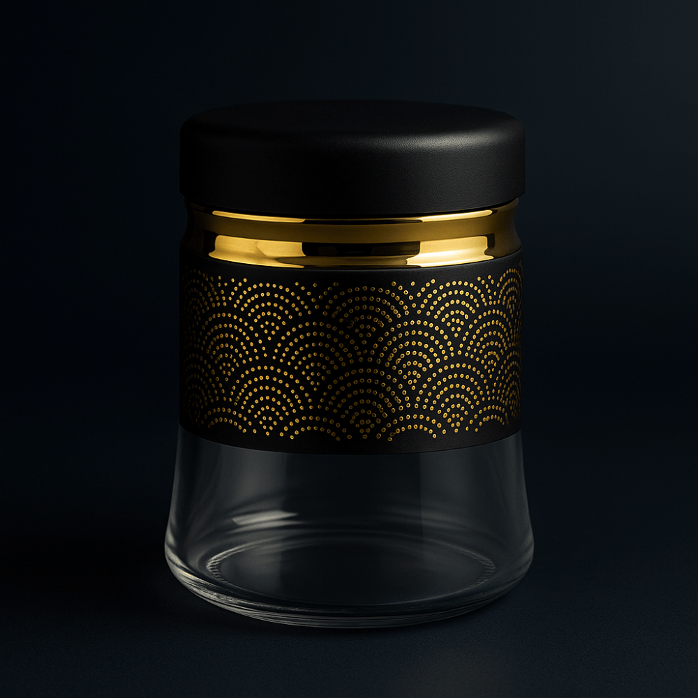 3-Piece 420ml Stainless Steel Tea, Coffee & Sugar Storage Jar Set – Airtight Glass Containers with Black & Gold Design