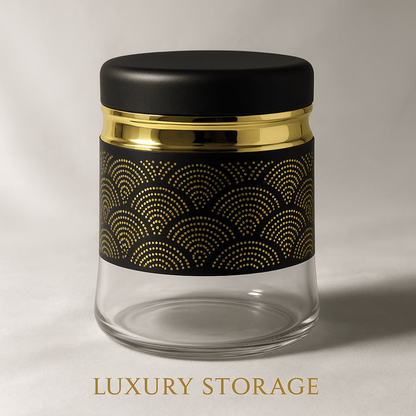 3-Piece 420ml Stainless Steel Tea, Coffee & Sugar Storage Jar Set – Airtight Glass Containers with Black & Gold Design