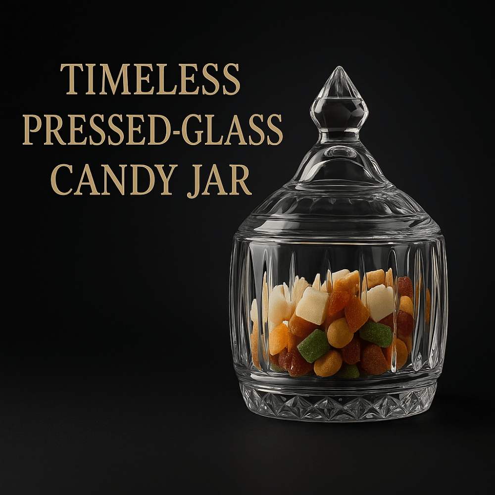 Deli Soga 335ml Pressed Glass Candy Jar with Lid – Elegant Storage Container for Sweets, Sugar & Dry Fruits