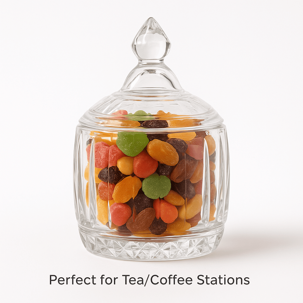 Deli Soga 335ml Pressed Glass Candy Jar with Lid – Elegant Storage Container for Sweets, Sugar & Dry Fruits