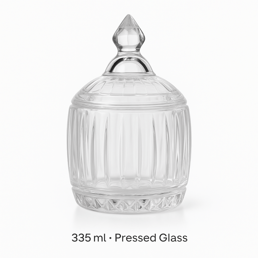 Deli Soga 335ml Pressed Glass Candy Jar with Lid – Elegant Storage Container for Sweets, Sugar & Dry Fruits
