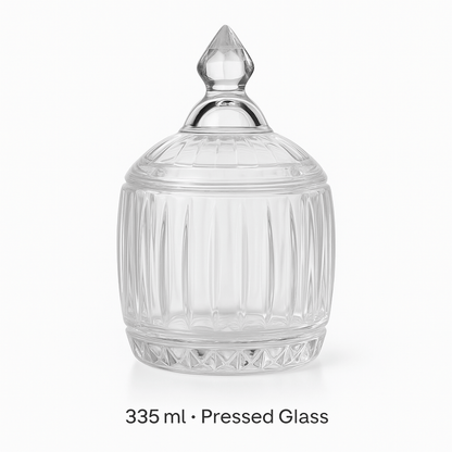 Deli Soga 335ml Pressed Glass Candy Jar with Lid – Elegant Storage Container for Sweets, Sugar & Dry Fruits