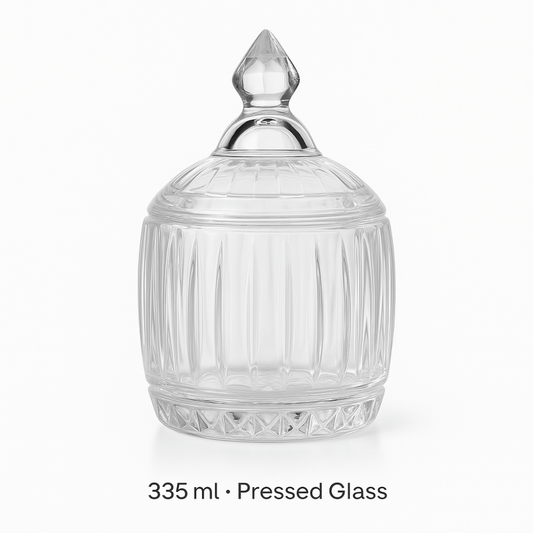 Deli Soga 335ml Pressed Glass Candy Jar with Lid – Elegant Storage Container for Sweets, Sugar & Dry Fruits