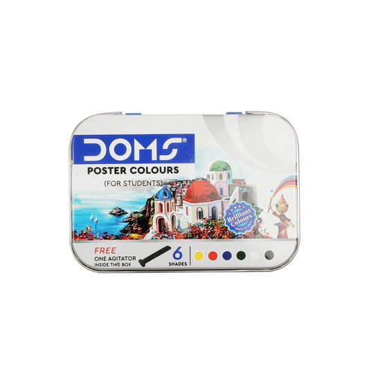DOMS Poster Colour Set – 6 Vibrant Shades with Free Agitator & Brush | Brilliant Finish for Students & Artists PACK OF 1