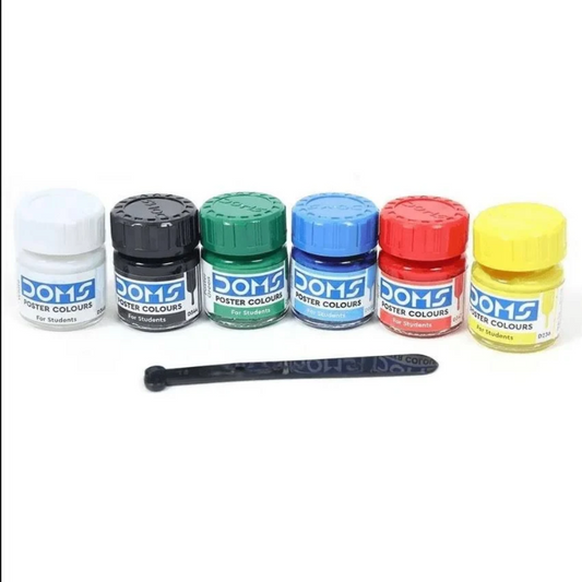 DOMS Poster Colour Set – 6 Vibrant Shades with Free Agitator & Brush | Brilliant Finish for Students & Artists PACK OF 1