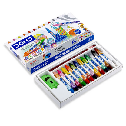 DOMS Bi-Colour Wax Crayons – 24 Dual Shades (Super Smooth Finish & Brilliant Colors) PACK OF 1