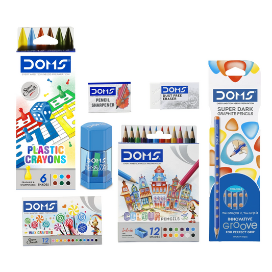 DOMS Art Event Kit – Colour Pencils + Wax Crayons + Eraser & Sharpener Combo for Kids (Set of 3 Items) PACK OF 2