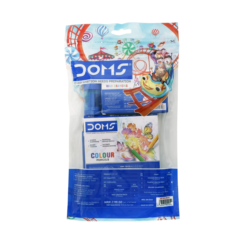 DOMS Art Event Kit – Colour Pencils + Wax Crayons + Eraser & Sharpener Combo for Kids (Set of 3 Items) PACK OF 2