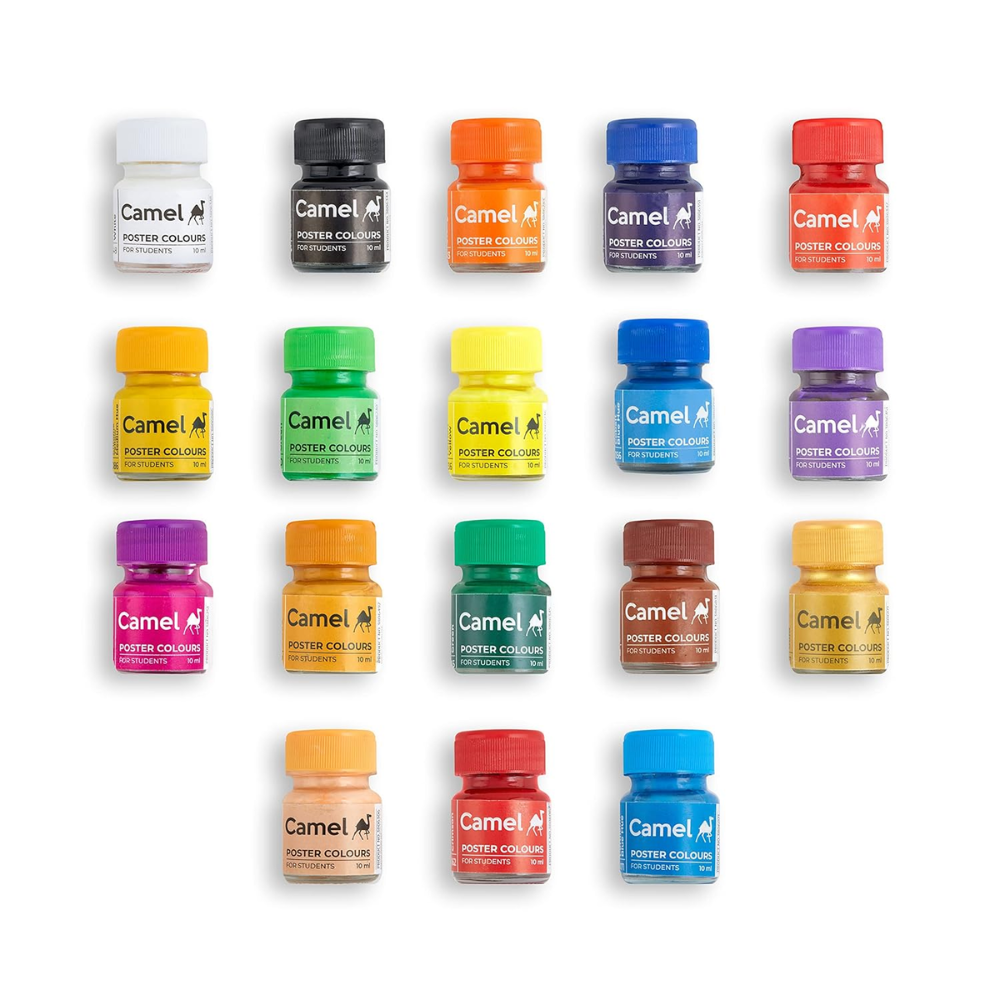 Camel Poster Colours 18 Shades Set with Free Palette & Brush – Vibrant, Rich & Smooth Flow Paints for School Projects, Art & Crafts PACK OF 1