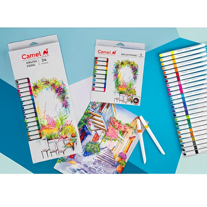 Camel Brush Pens – 12 Vibrant Shades for Watercolor Effects
