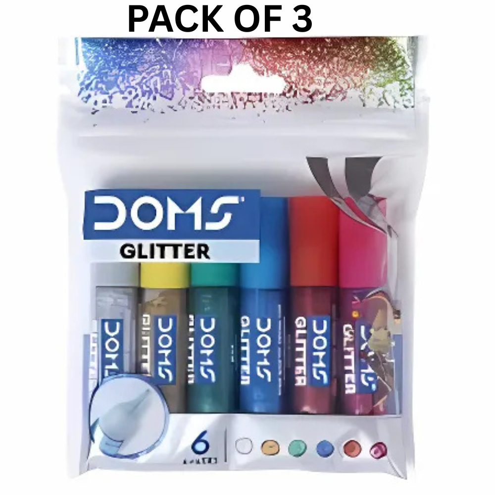 DOMS Glitter Glue Tubes – Pack of 6 Sparkling Shades | Easy Squeeze Glitter Pens for Kids’ Crafts, Art & DIY Projects PACK OF 3