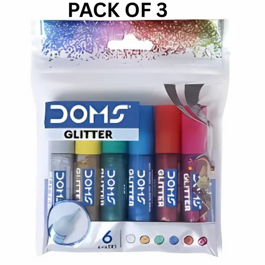 DOMS Glitter Glue Tubes – Pack of 6 Sparkling Shades | Easy Squeeze Glitter Pens for Kids’ Crafts, Art & DIY Projects PACK OF 3