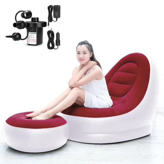 Inflatable Air Sofa Chair with Footrest & Electric Pump – Portable Lounge Sofa for Home, Camping & Outdoor Relaxation