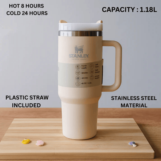 Stanley Quencher H2.0 Tumbler 1.18L – Matte Cream with Handle & Reusable Straw