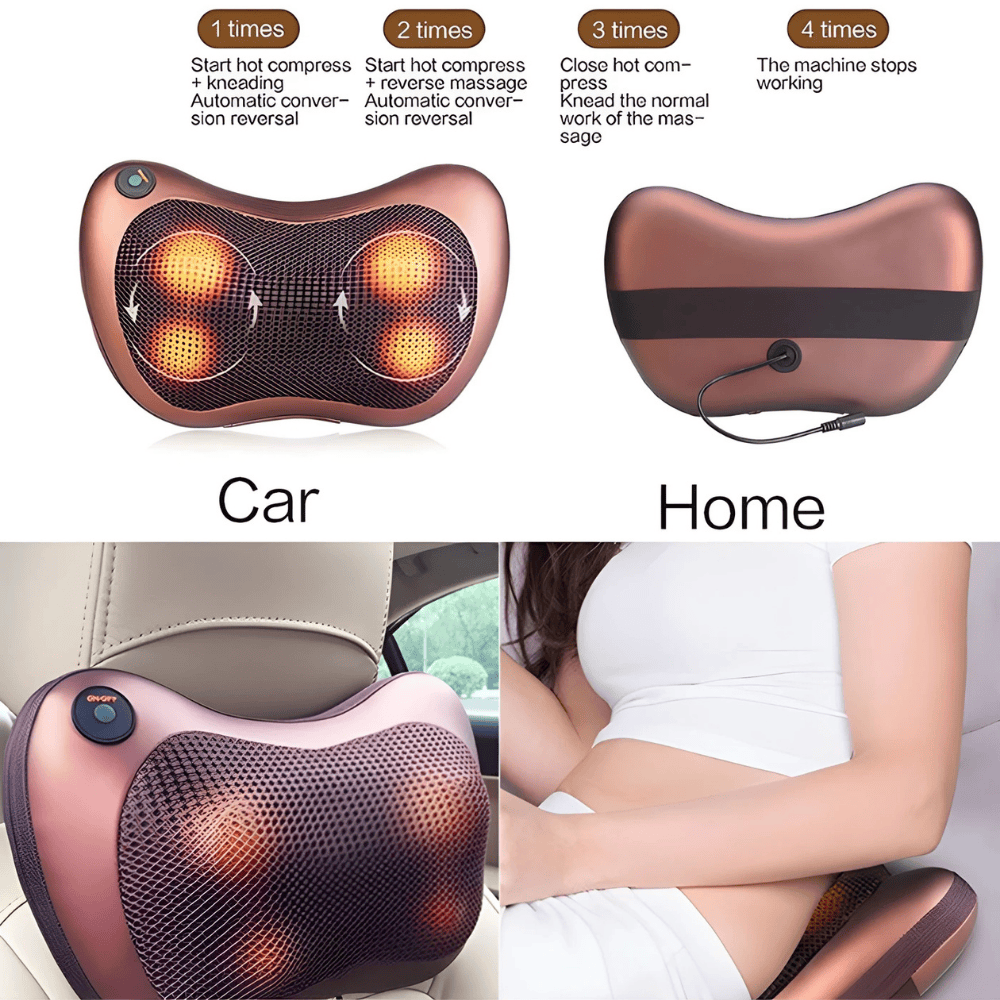 Electric Shiatsu Massage Pillow with Heat – Neck, Back, Waist, Legs & Full Body Pain Relief Cushion | 30W Powerful Motor