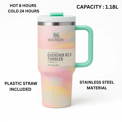 Stanley Quencher H2.0 FlowState Tumbler – 40oz / 1.18L Pastel Tie-Dye, Vacuum Insulated Stainless Steel with Handle & Straw
