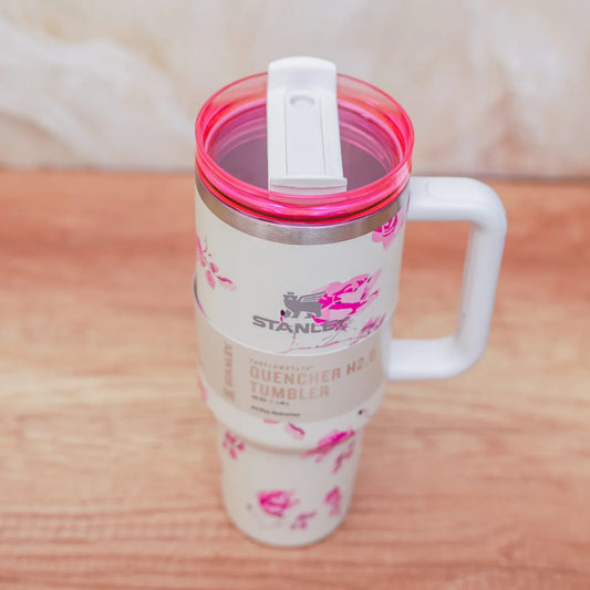 Stanley Quencher H2.0 Tumbler 1.18L – Pink Floral Print with Handle & Straw