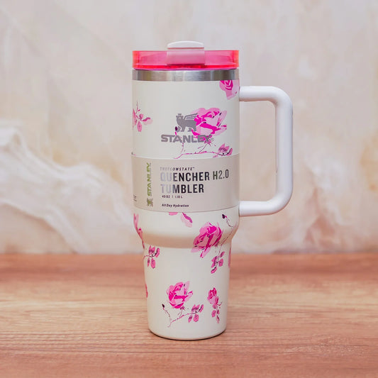 Stanley Quencher H2.0 Tumbler 1.18L – Pink Floral Print with Handle & Straw