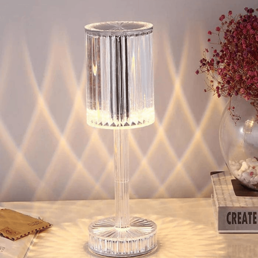 Acrylic Crystal Table Lamp – Touch Control LED Bedside Light with Diamond Cut Design