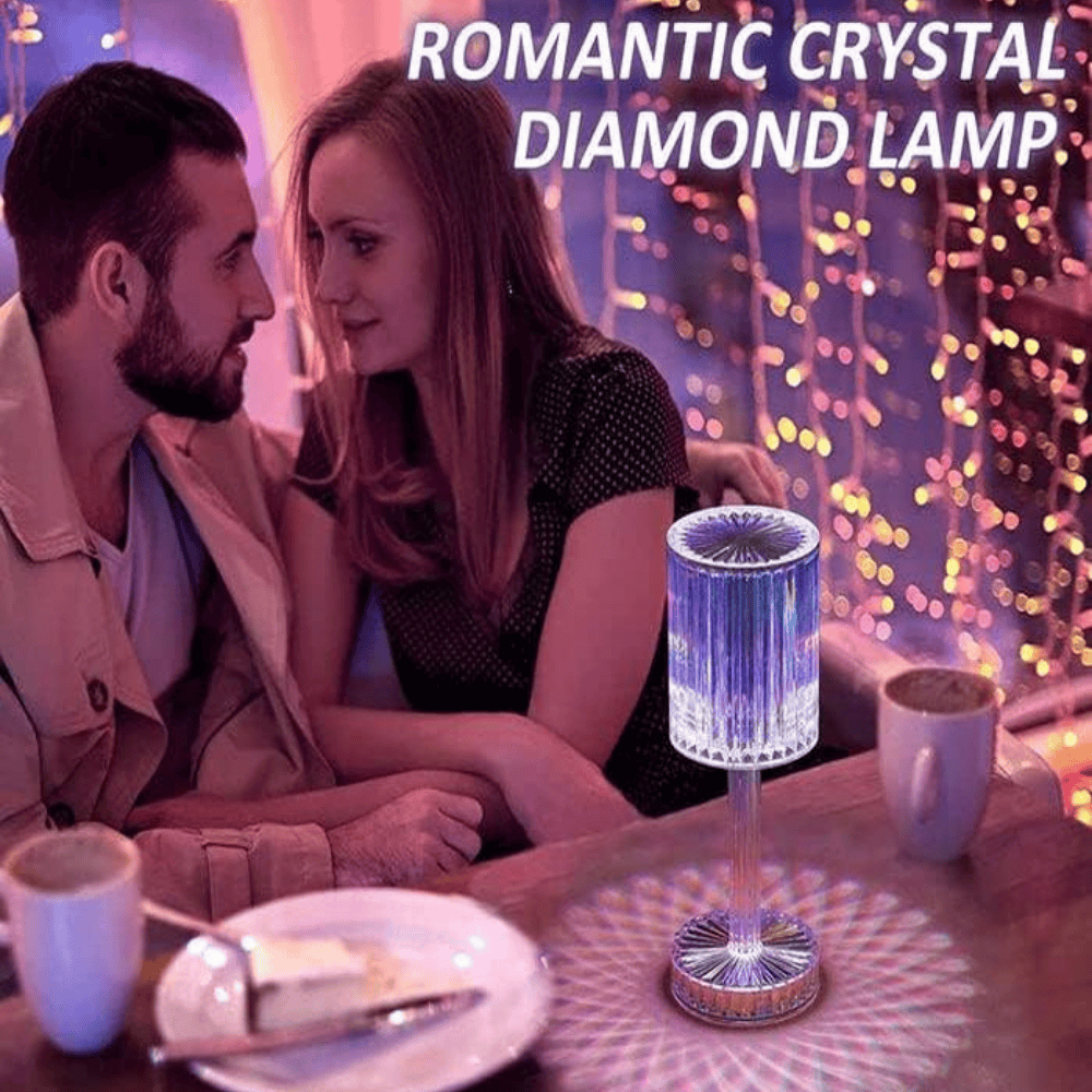 Acrylic Crystal Table Lamp – Touch Control LED Bedside Light with Diamond Cut Design
