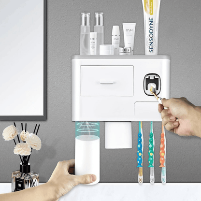 Wall Mounted Toothbrush Holder with 2 Cups and Storage Shelf – Bathroom Organizer