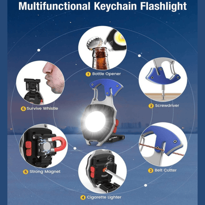 IPX5 Waterproof Keychain LED Flashlight – Multifunction Pocket Light with 150° Adjustable Bracket & Rechargeable Battery