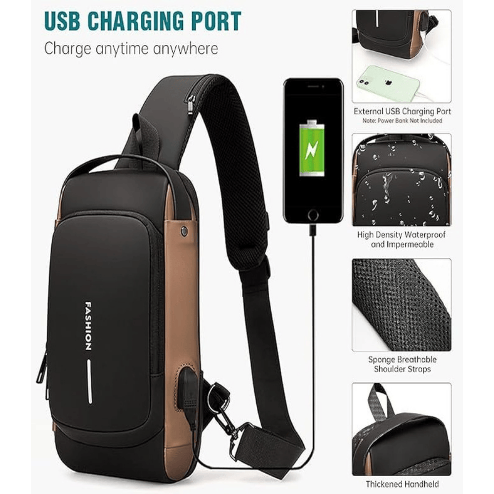 Waterproof Crossbody Sling Bag with USB Charging Port – Anti-Theft Travel Shoulder Backpack for Men & Women