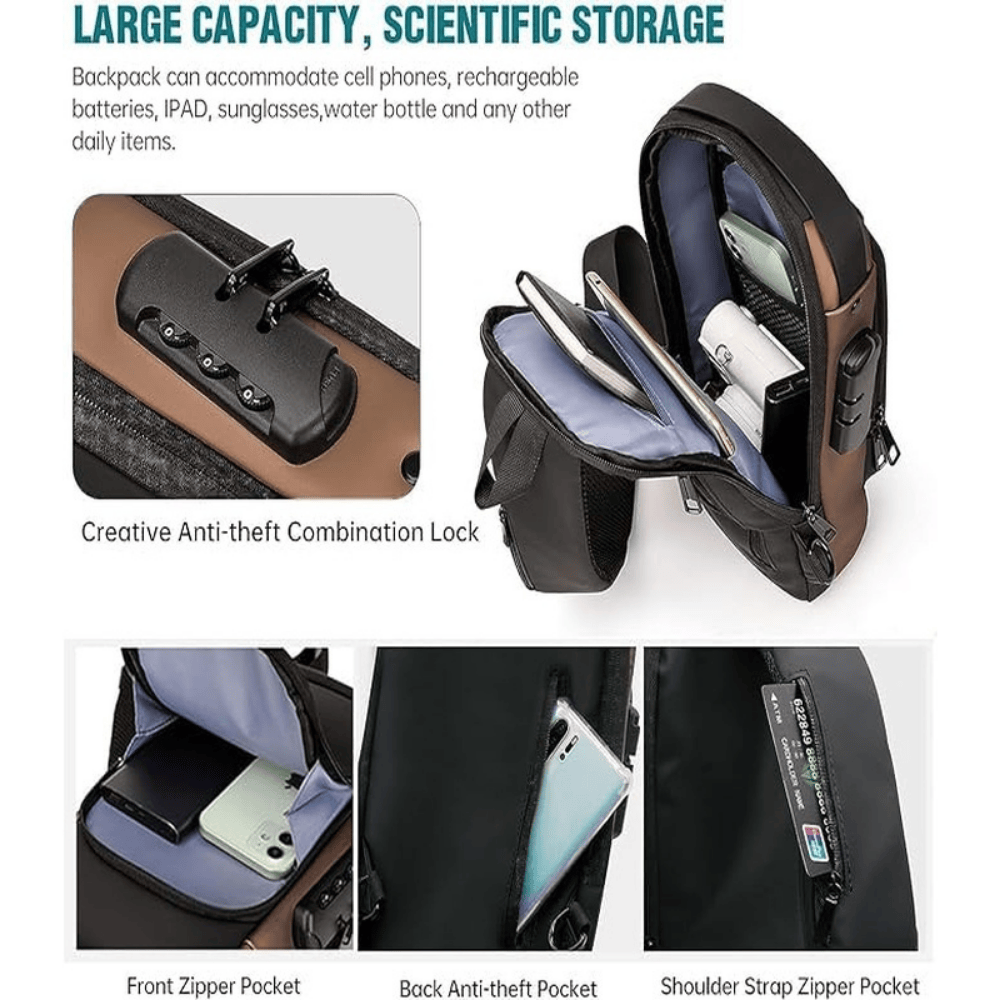 Waterproof Crossbody Sling Bag with USB Charging Port – Anti-Theft Travel Shoulder Backpack for Men & Women