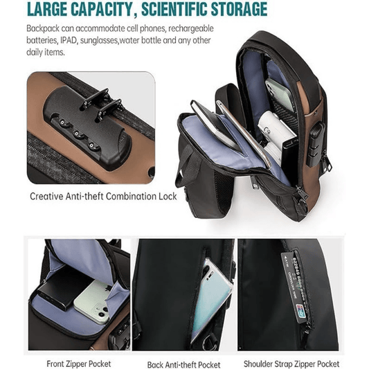 Waterproof Crossbody Sling Bag with USB Charging Port – Anti-Theft Travel Shoulder Backpack for Men & Women
