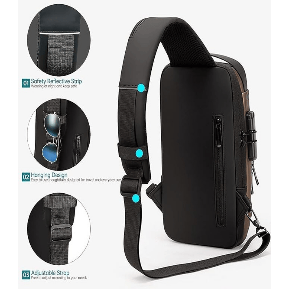 Waterproof Crossbody Sling Bag with USB Charging Port – Anti-Theft Travel Shoulder Backpack for Men & Women