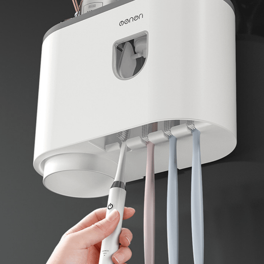 Wall Mounted Toothbrush Holder with 1 Cup and Storage Shelf – Compact Bathroom Organizer