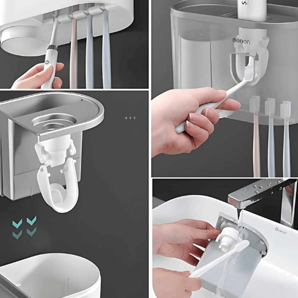 Wall Mounted Toothbrush Holder with 1 Cup and Storage Shelf – Compact Bathroom Organizer