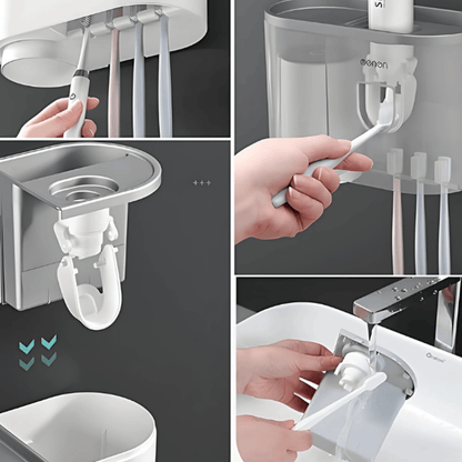 Wall Mounted Toothbrush Holder with 1 Cup and Storage Shelf – Compact Bathroom Organizer