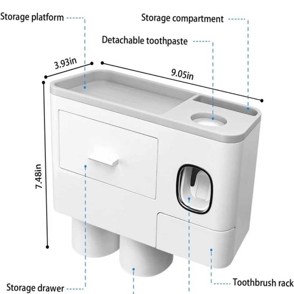 Wall Mounted Toothbrush Holder with 2 Cups and Storage Shelf – Bathroom Organizer