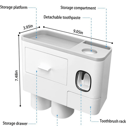 Wall Mounted Toothbrush Holder with 2 Cups and Storage Shelf – Bathroom Organizer
