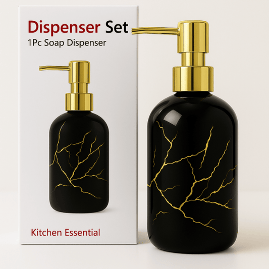 300ml Black Glass Soap Dispenser with Gold Pump – Elegant Refillable Bathroom & Kitchen Accessory