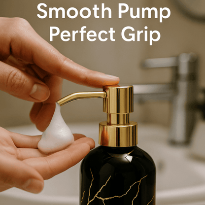 300ml Black Glass Soap Dispenser with Gold Pump – Elegant Refillable Bathroom & Kitchen Accessory