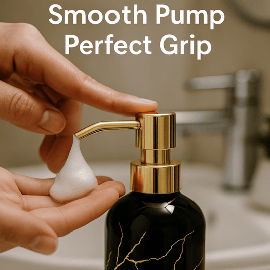300ml Black Glass Soap Dispenser with Gold Pump – Elegant Refillable Bathroom & Kitchen Accessory