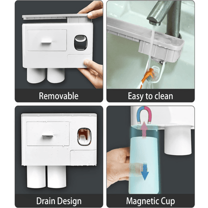 Wall Mounted Toothbrush Holder with 2 Cups and Storage Shelf – Bathroom Organizer