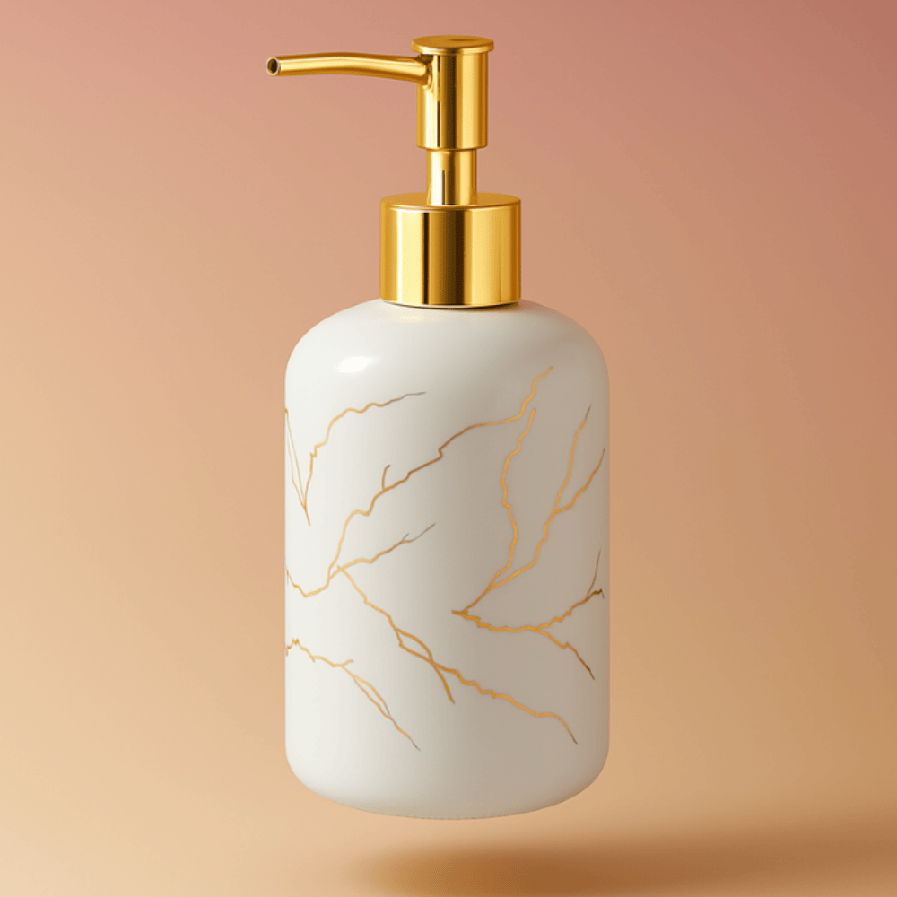 Glossy White 400ml Soap Dispenser with Gold Pump – Elegant and Refillable Bathroom & Kitchen Accessory