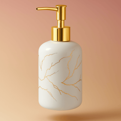 Glossy White 400ml Soap Dispenser with Gold Pump – Elegant and Refillable Bathroom & Kitchen Accessory