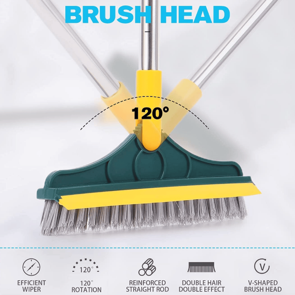 Premium 2-in-1 Floor Wiper and Cleaning Brush with Long Handle