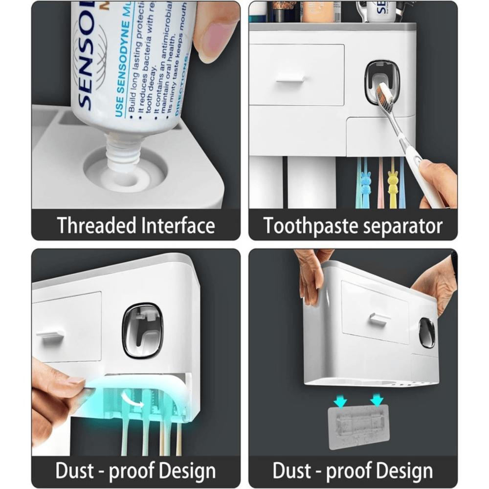 Wall Mounted Toothbrush Holder with 2 Cups and Storage Shelf – Bathroom Organizer