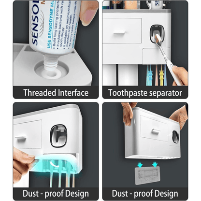 Wall Mounted Toothbrush Holder with 2 Cups and Storage Shelf – Bathroom Organizer