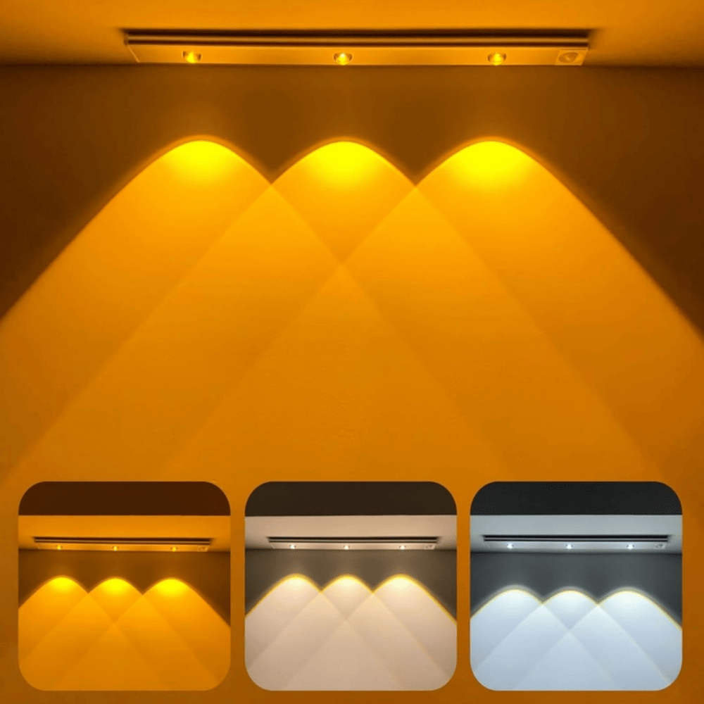 40cm LED Motion Sensor Cabinet Light – Rechargeable Under Cabinet Lighting with 3 Color Modes