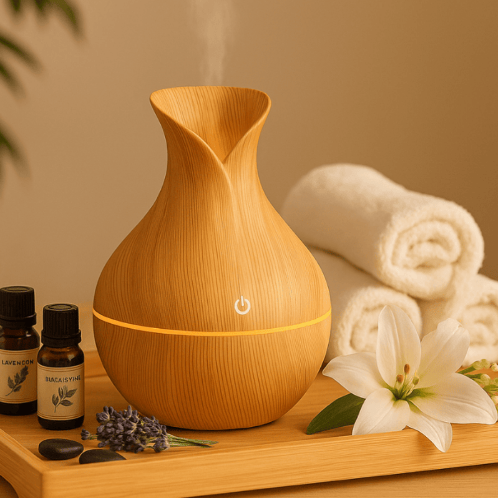 Wood Grain Aroma Diffuser – 14M Ultrasonic Essential Oil Humidifier for Home & Office