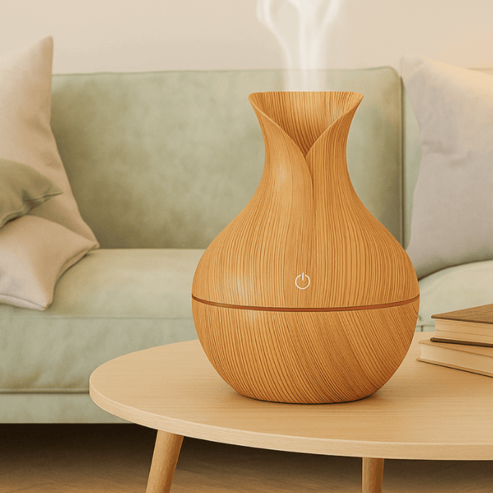 Wood Grain Aroma Diffuser – 14M Ultrasonic Essential Oil Humidifier for Home & Office
