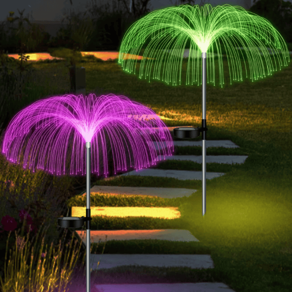 Solar Jellyfish Lights – 2PCS Waterproof LED Fiber Optic Garden Lamps for Outdoor Decoration