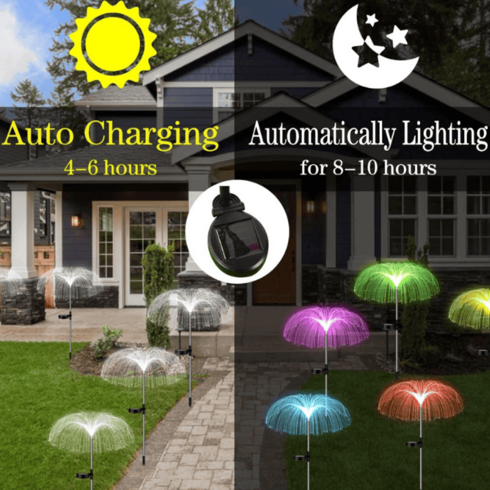 Solar Jellyfish Lights – 2PCS Waterproof LED Fiber Optic Garden Lamps for Outdoor Decoration